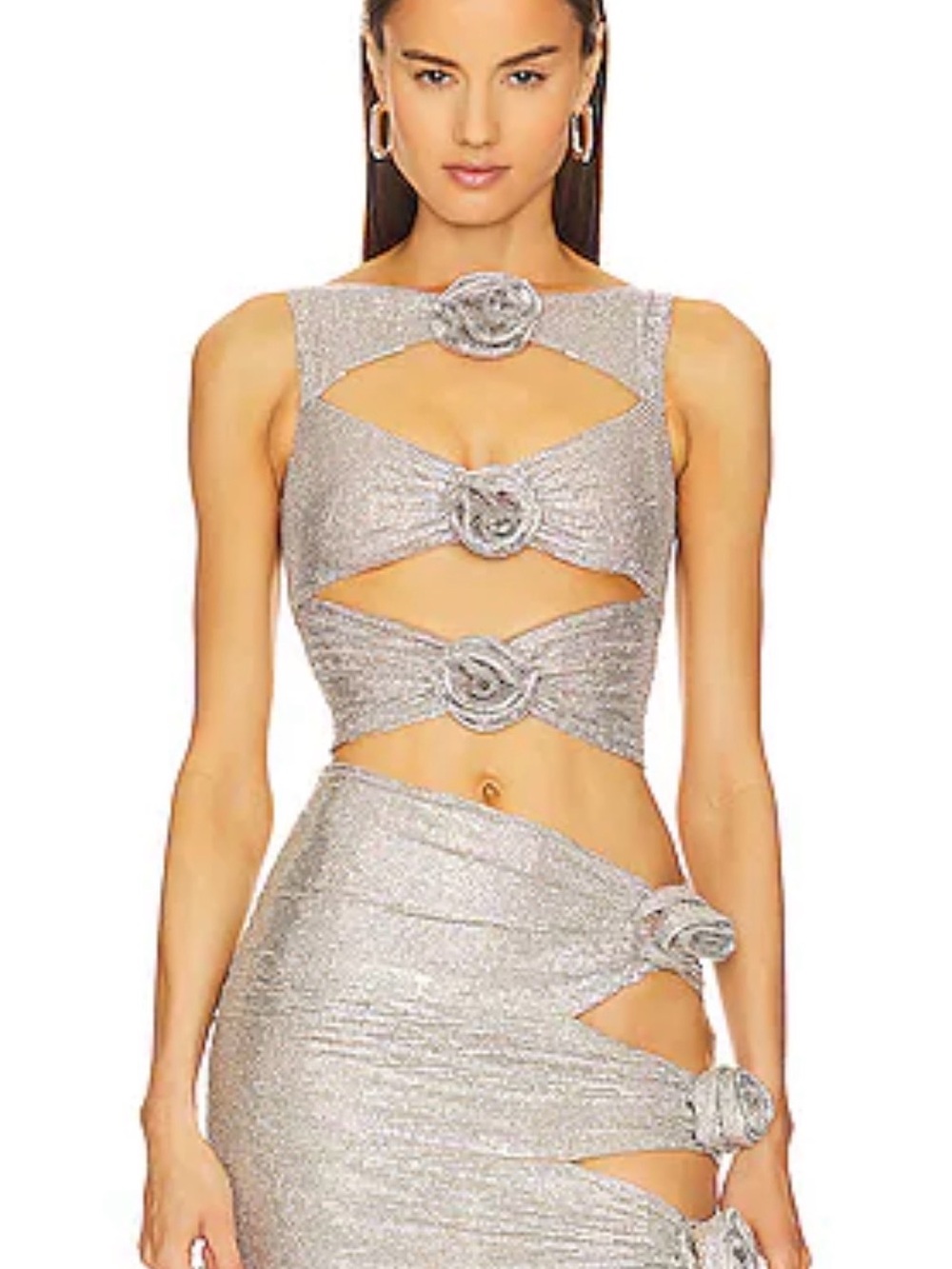 Silver Metallic Skirt Set